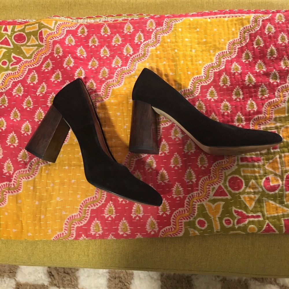 PALOMA WOOL / Nice Things Modern Block Heel Suede Pumps Black 39 8.5